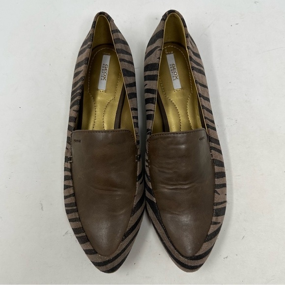 Geox Shoes Womens 37 US 7 Brown Grey‎ Animal Print Italian Leather Upper Flats - Picture 2 of 15